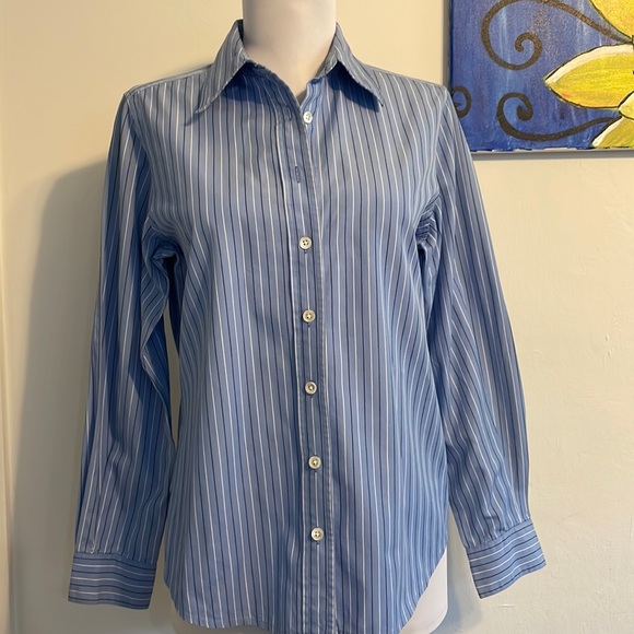 Ann Taylor petites-100% striped cotton button down -perfect condition 😀 - Picture 1 of 5